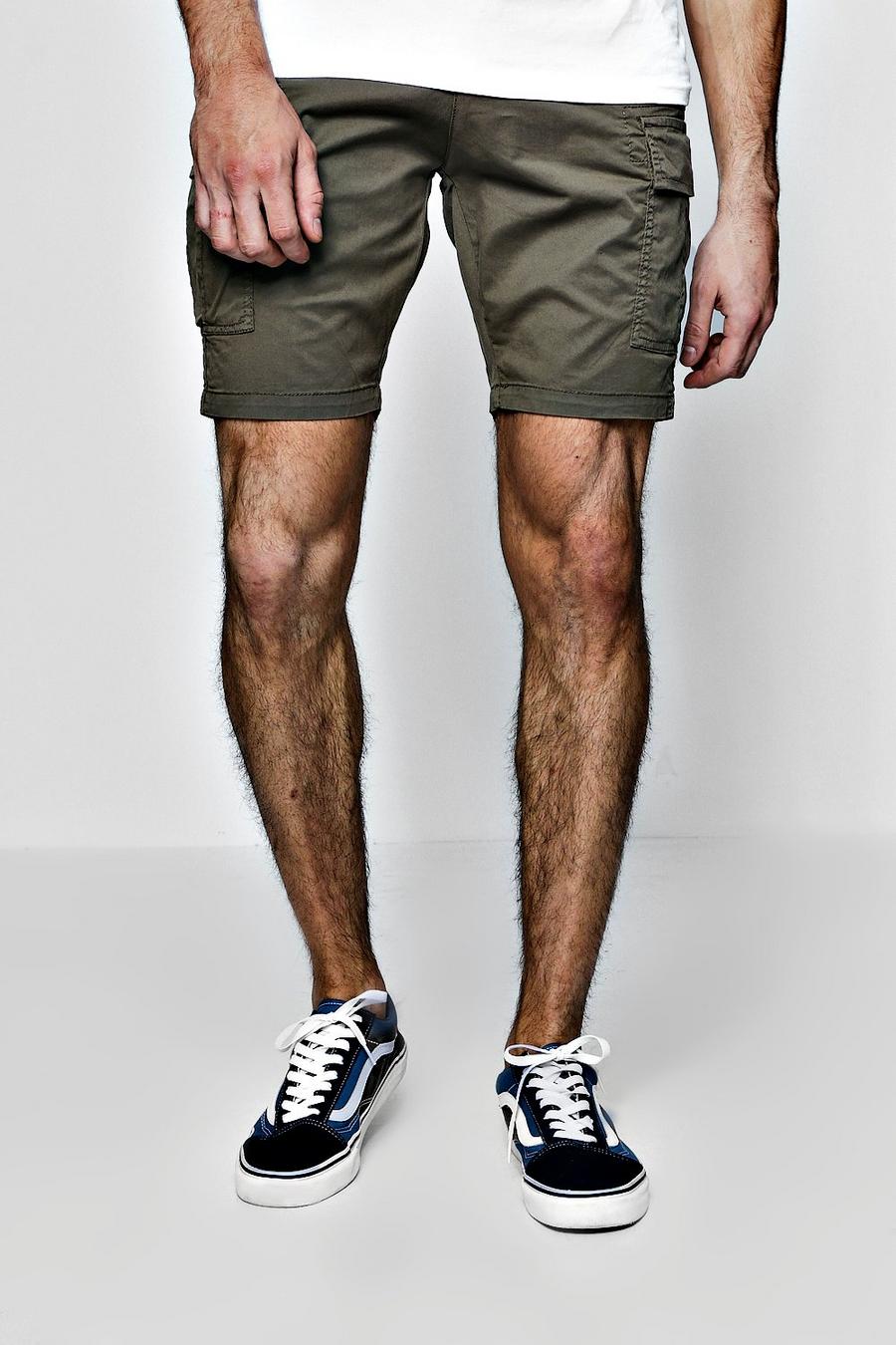 Pantalones cortos estilo militar ajustados elásticos, Caqui image number 1