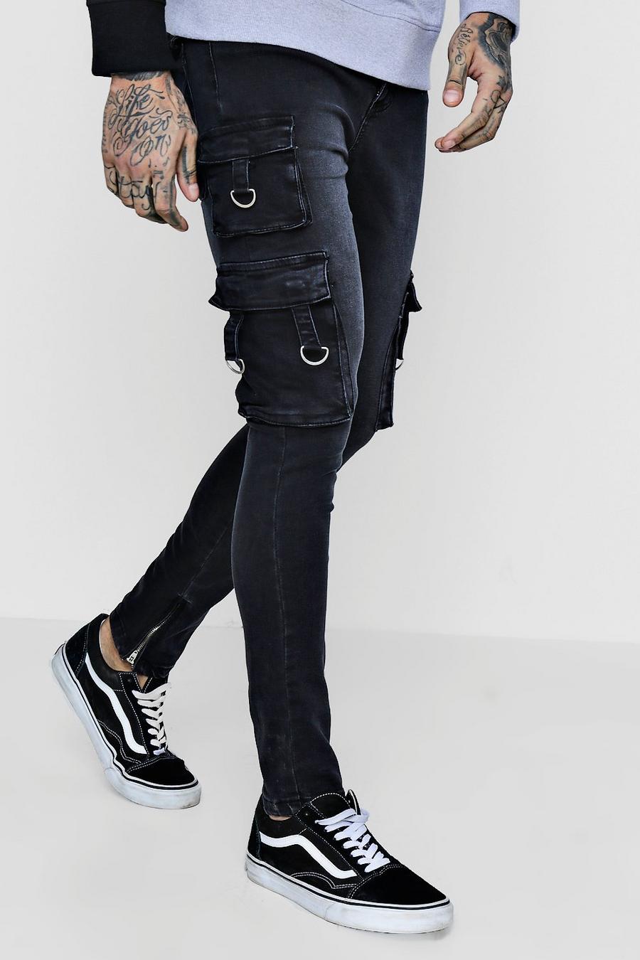 Charcoal Super Skinny Cargo Jeans With Zipped Cuff image number 1