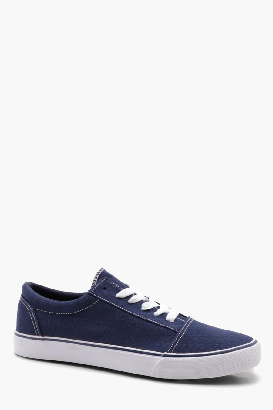 Navy Lace Up Toe Cap Plimsole image number 1