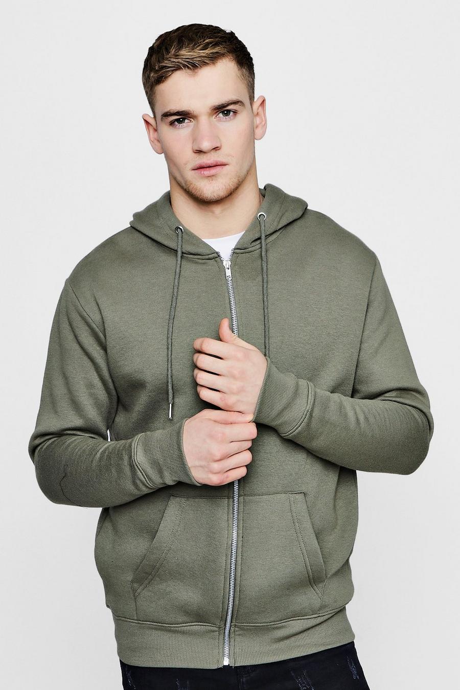 Khaki Basic Zip Through Fleece Hoodie image number 1