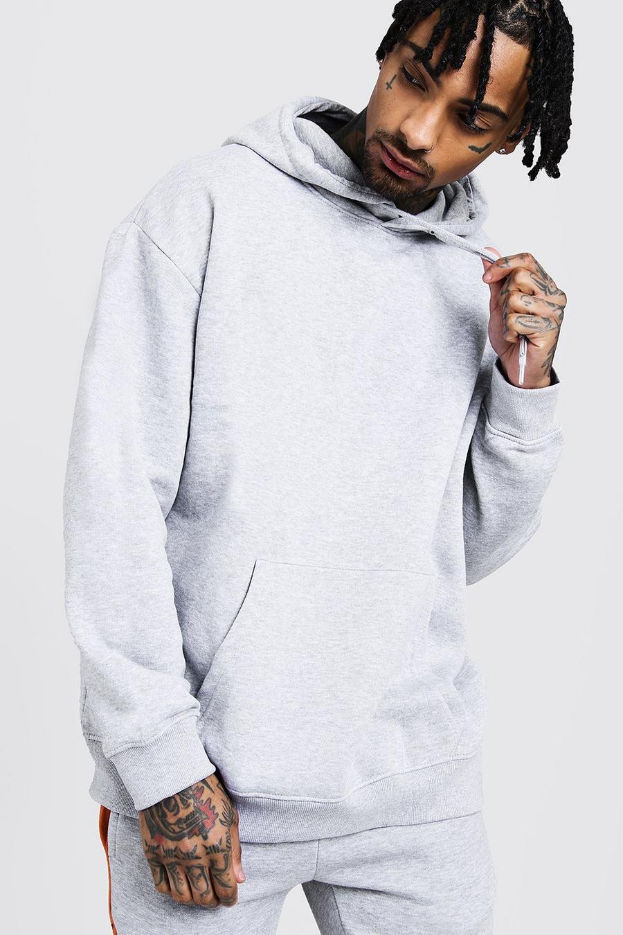 Grey Fleece Oversized Over The Head Hoodie image number 1