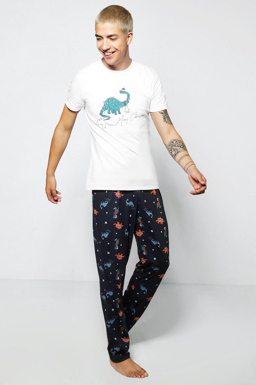 Conjunto de pijama de dinosaurio navideño, Blanco image number 1
