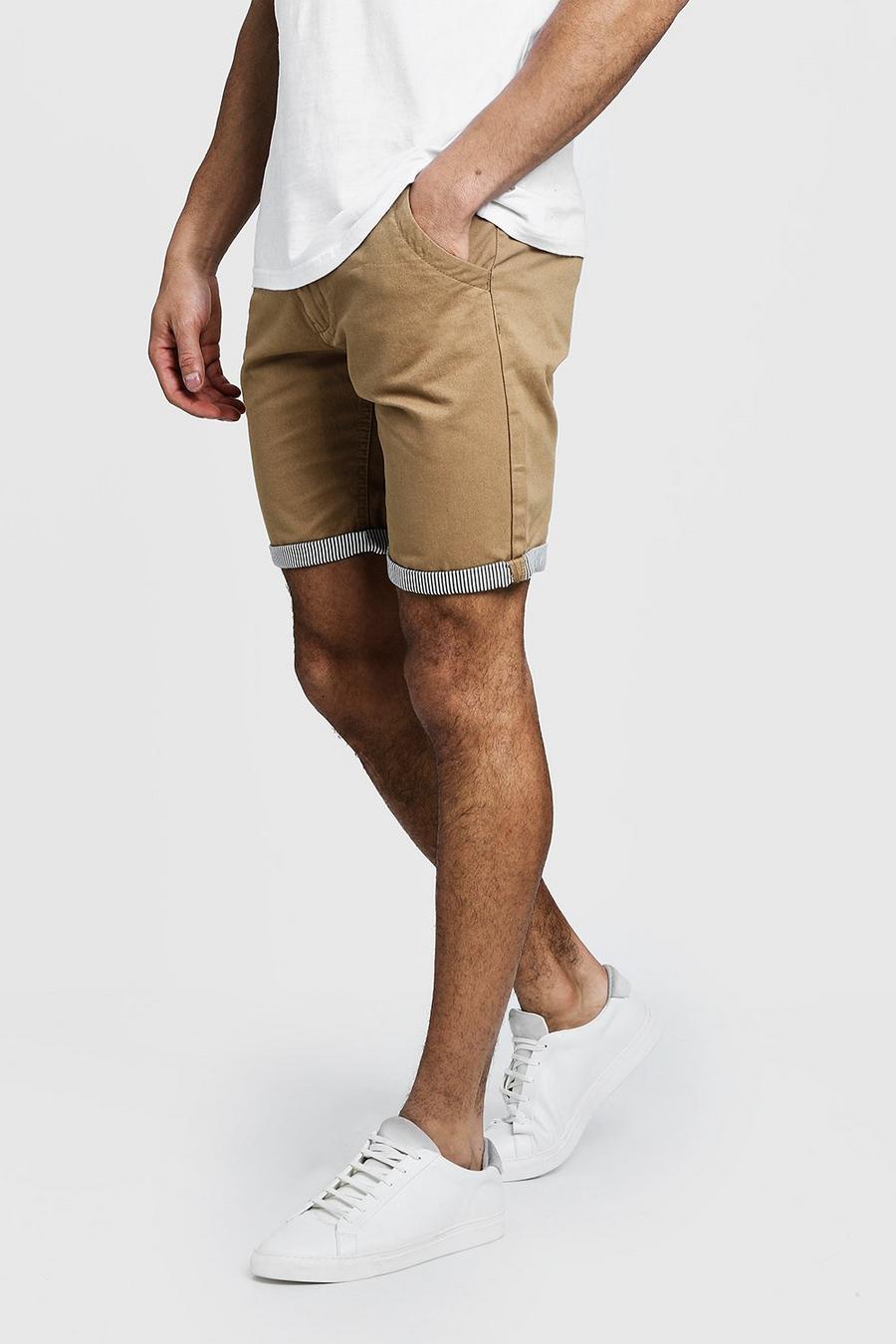 Pantalones cortos chinos con bajo vuelto a rayas, Gris piedra image number 1