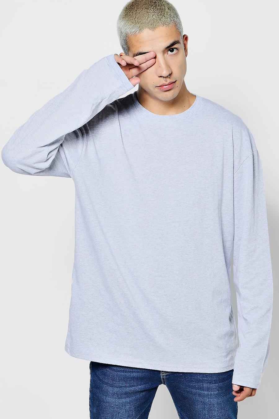 Oversized Long Sleeve T-Shirt, Grey marl image number 1