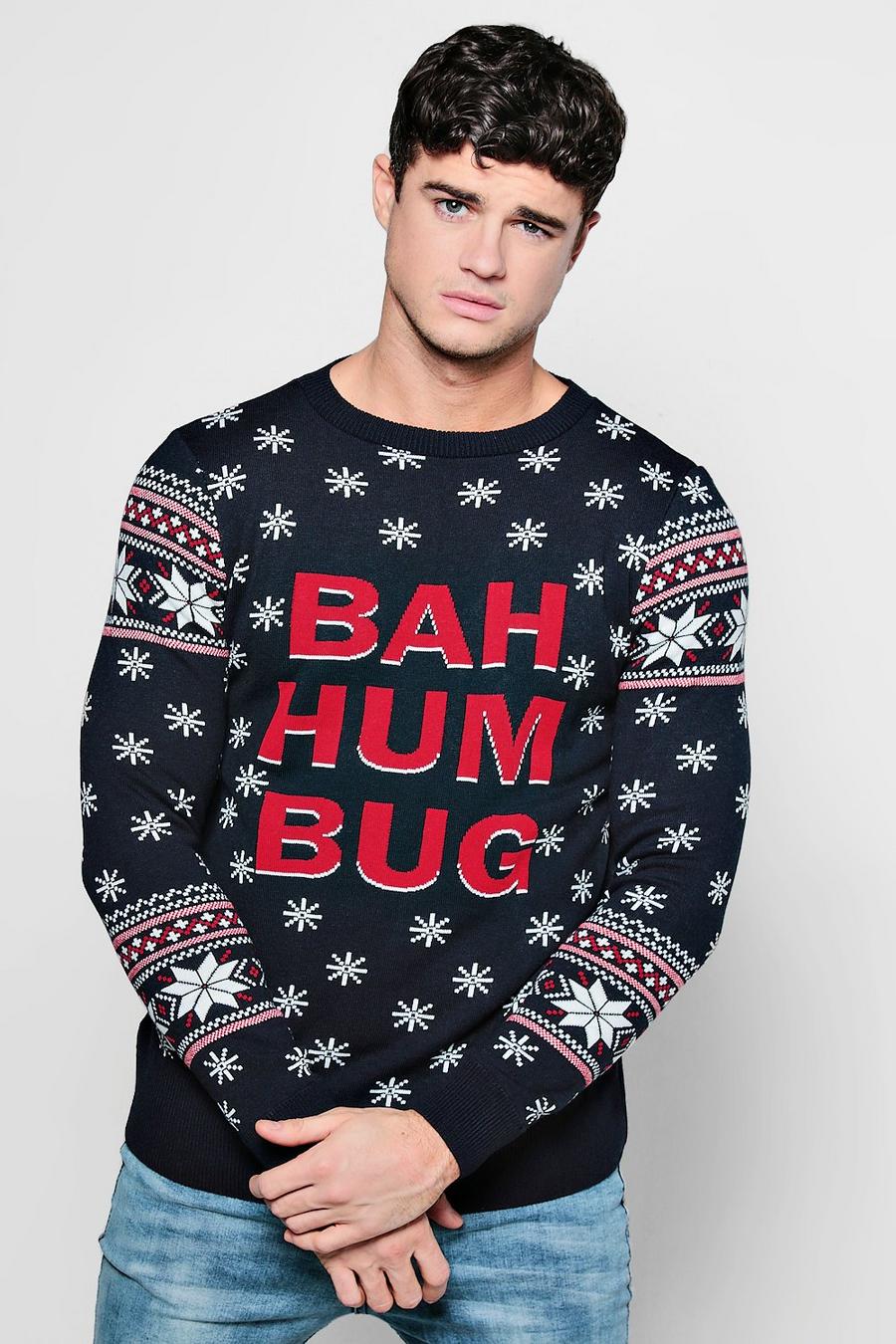 Navy Bah Humbug Fairisle Christmas Sweater image number 1