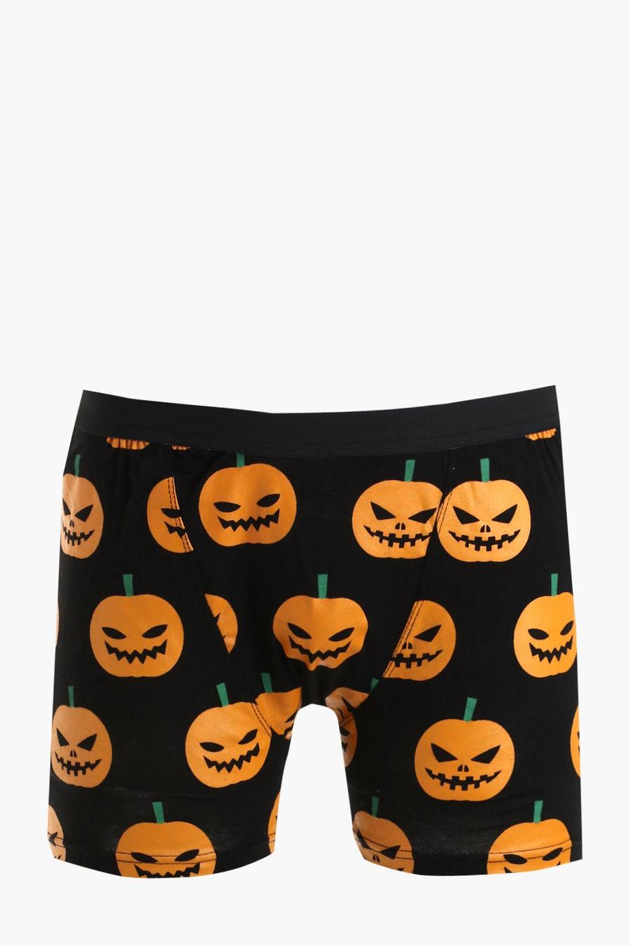 Black Halloween Pumpkin Print Boxers image number 1