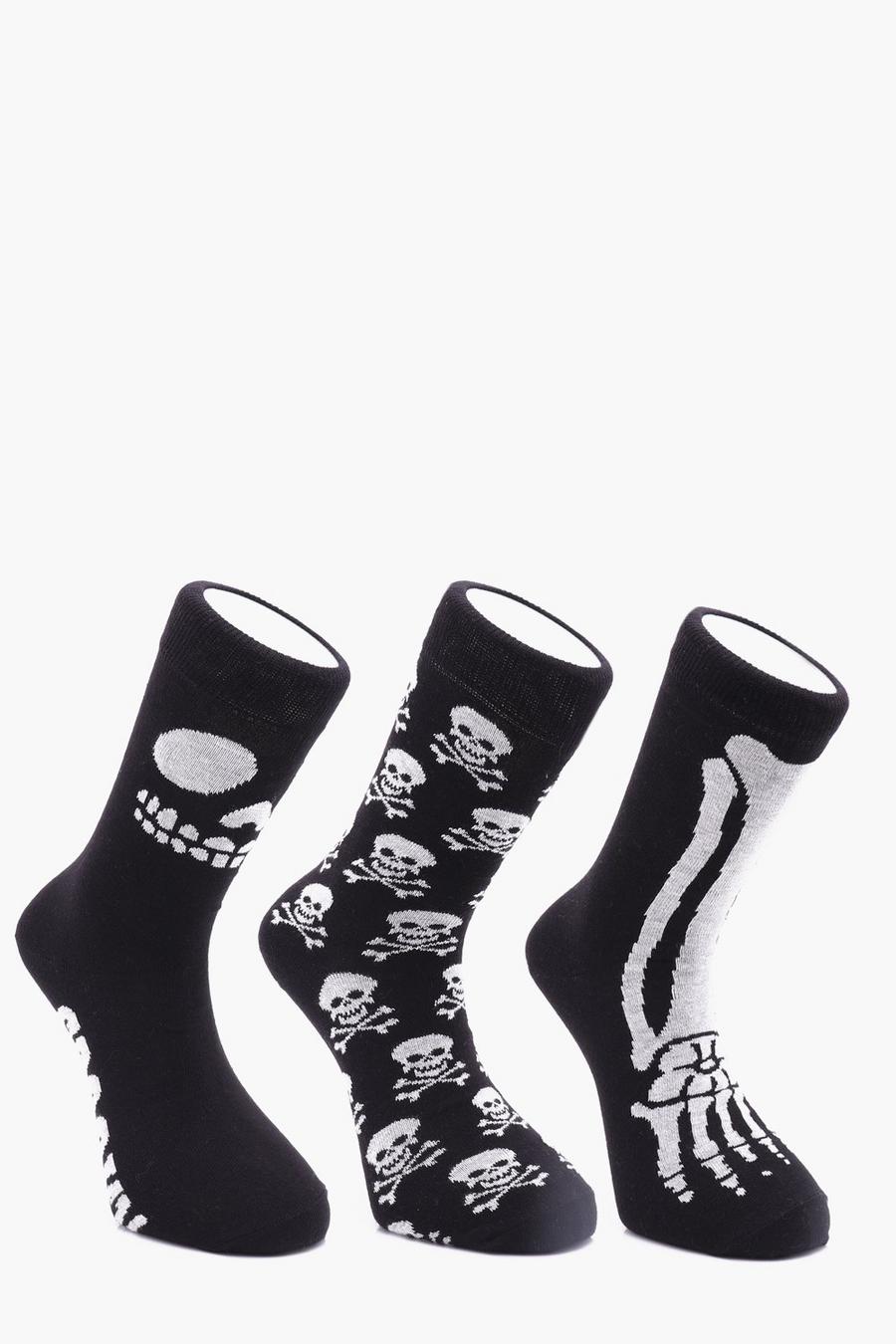 Black 3 Pack Skeleton Halloween Socks image number 1
