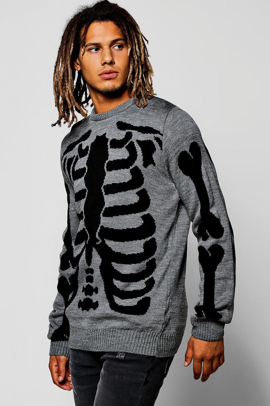 Grey Halloweeen Skeleton Ghost Crew Neck Sweater image number 1