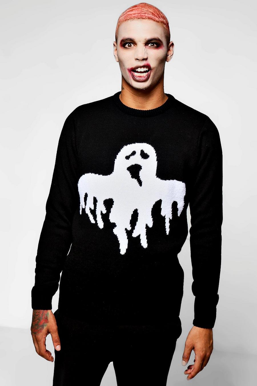 Halloween Black Ghost Crew Neck Sweater image number 1