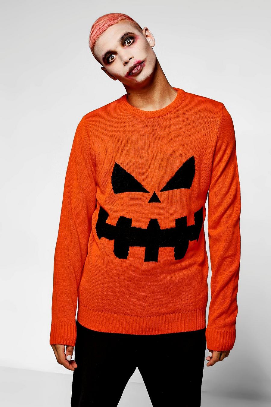 Orange Halloween Pumpkin Crew Neck Sweater image number 1