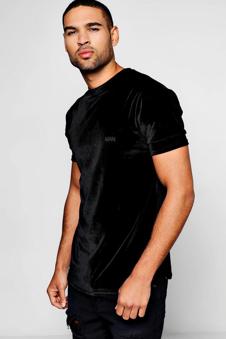 MAN Velour T-Shirt In Muscle Fit, Black image number 1