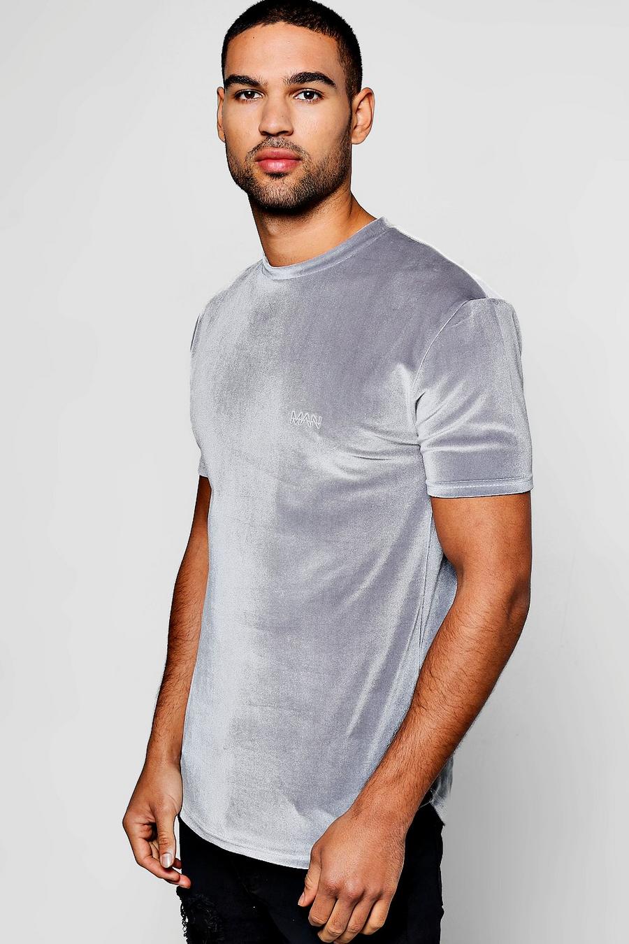 Silver MAN Velour T-Shirt In Muscle Fit image number 1