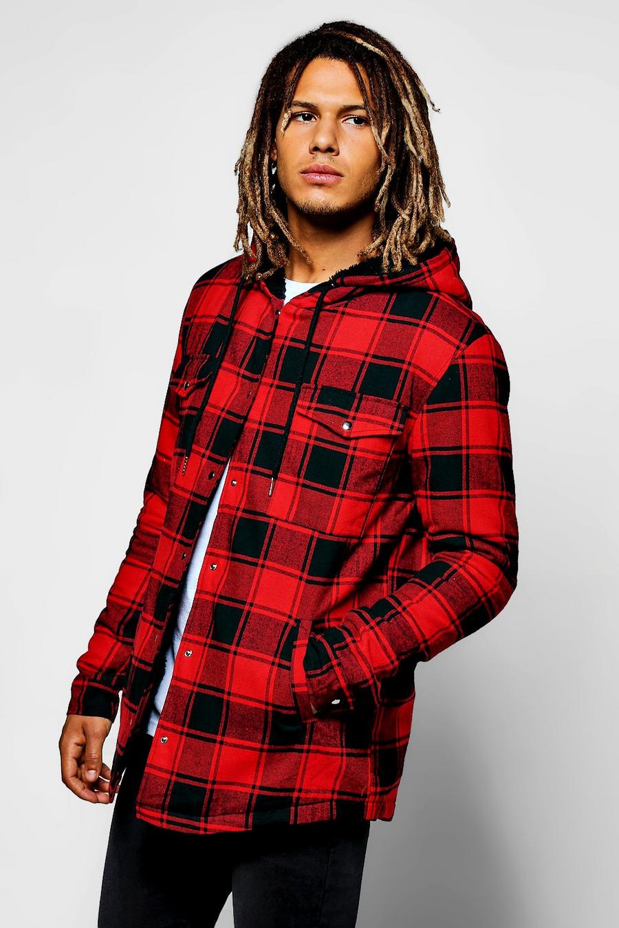 Red Check Borg Lined Hoodie image number 1