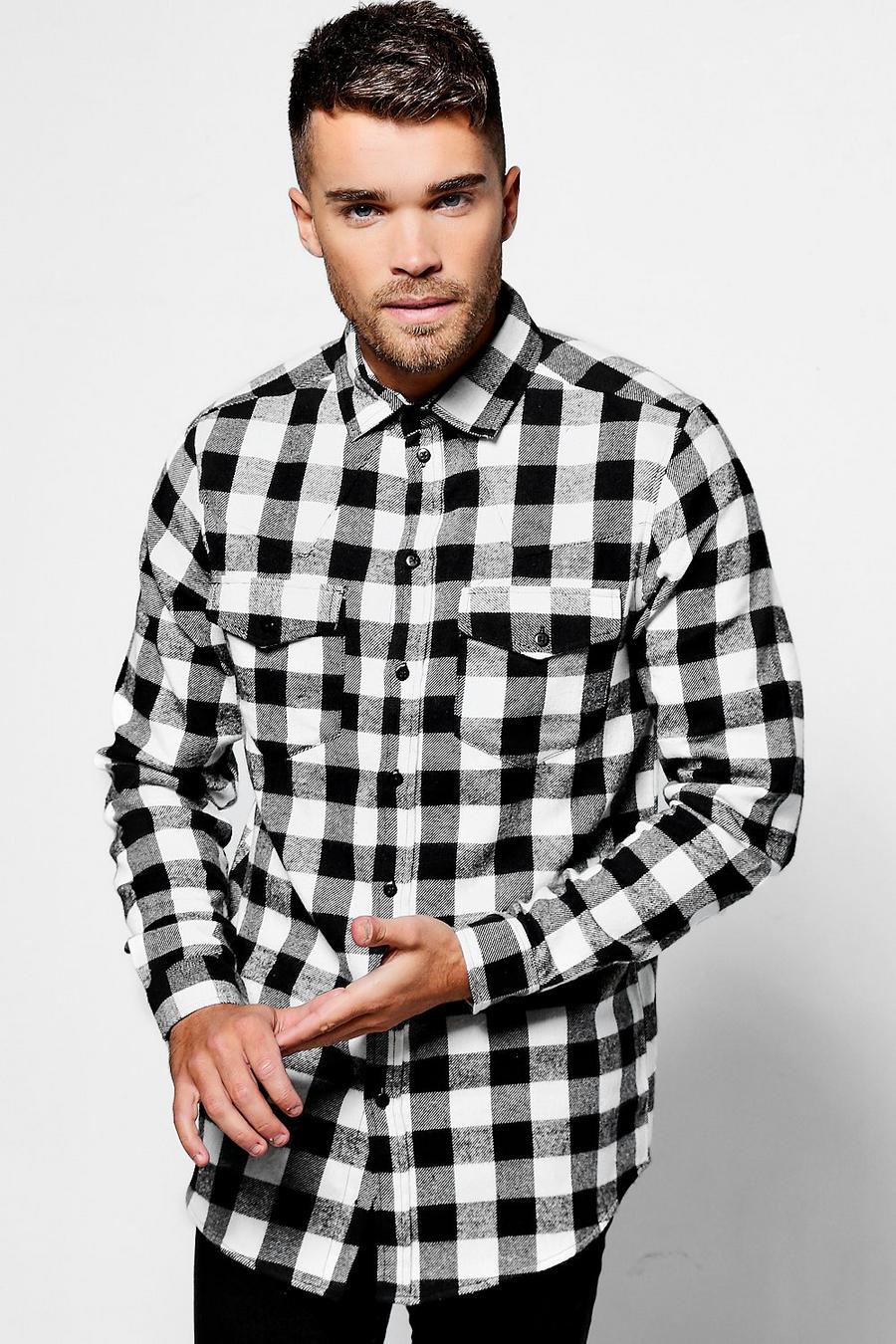 Western Style Long Sleeve Check Shirt, Black image number 1