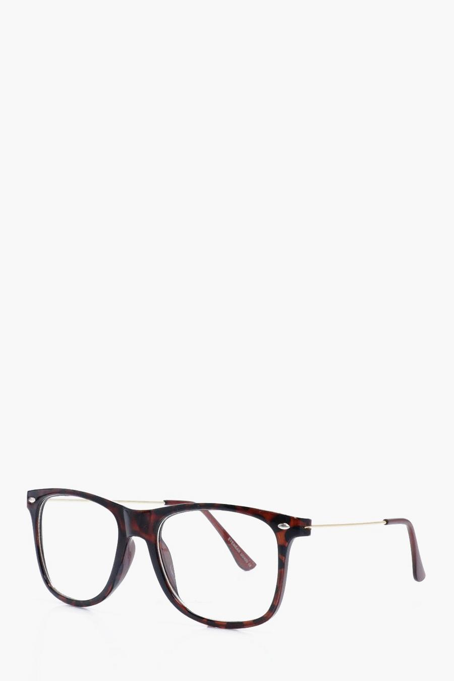 Brown Clear Lens Tortoise Shell Glasses image number 1