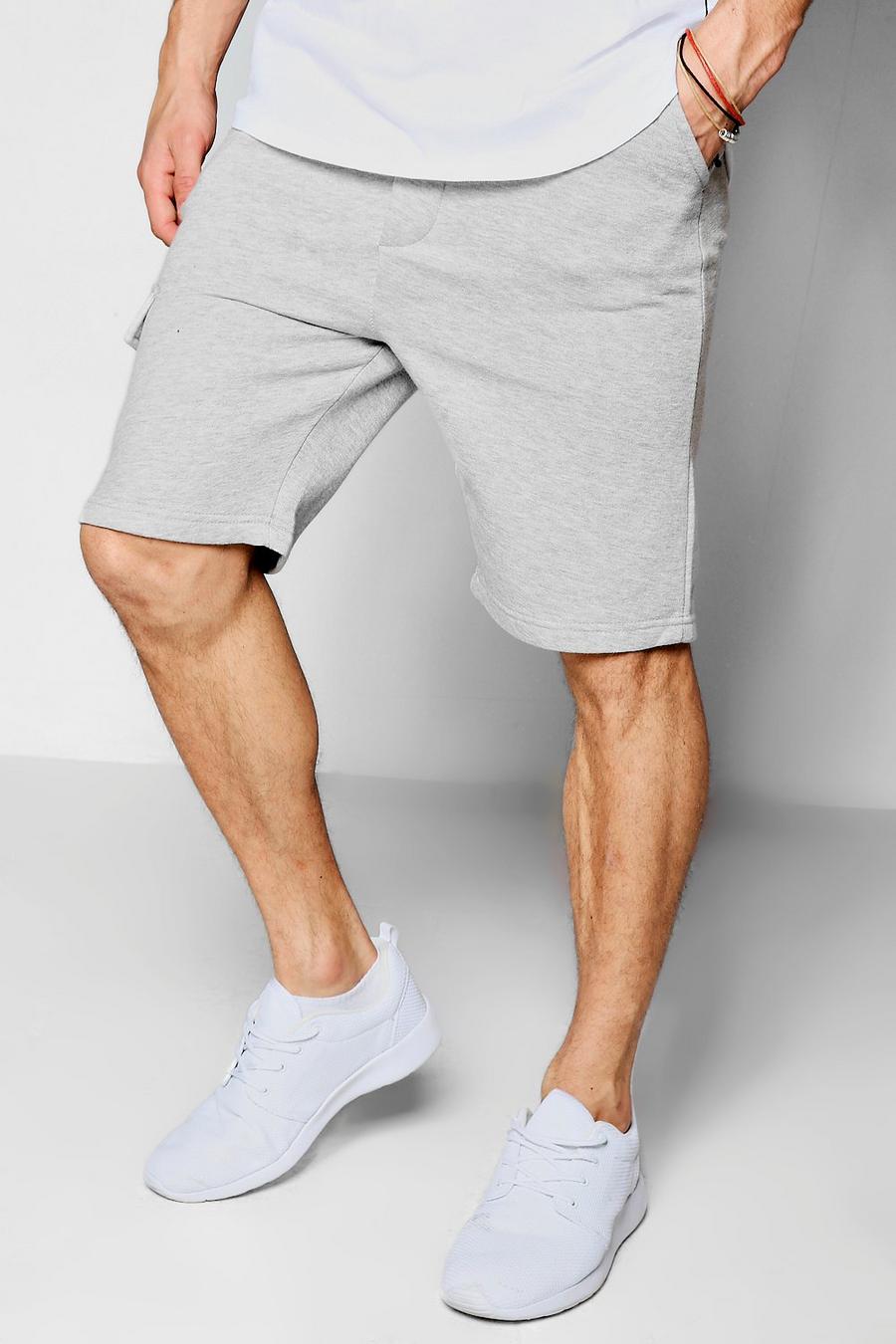 Grey Mid Length Jersey Cargo Shorts image number 1