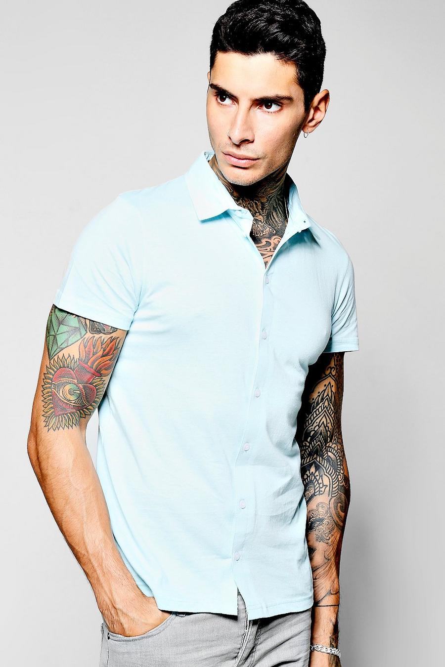 Camisa de punto con manga corta, Azul image number 1