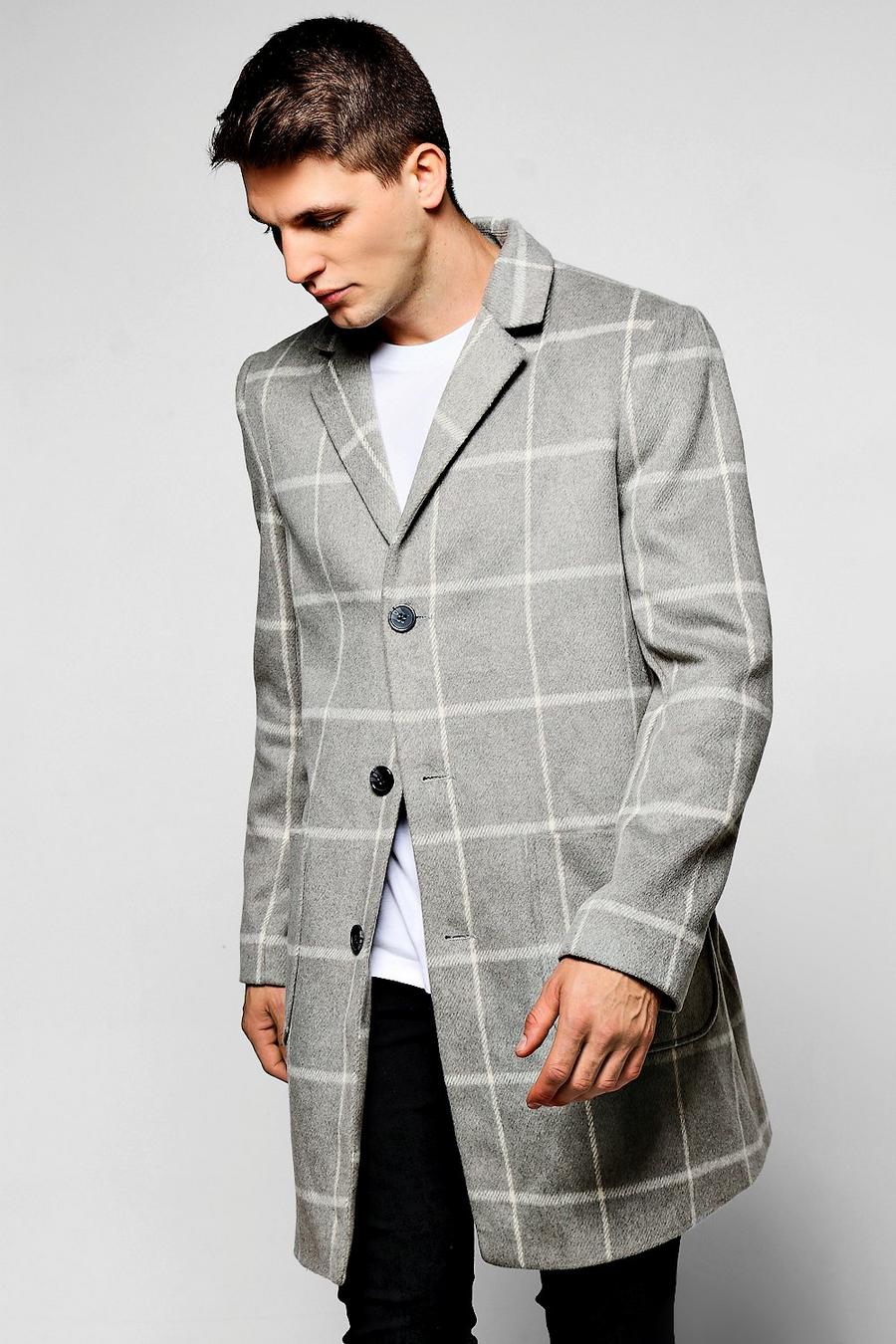 Grey Wool Mix Check Overcoat image number 1