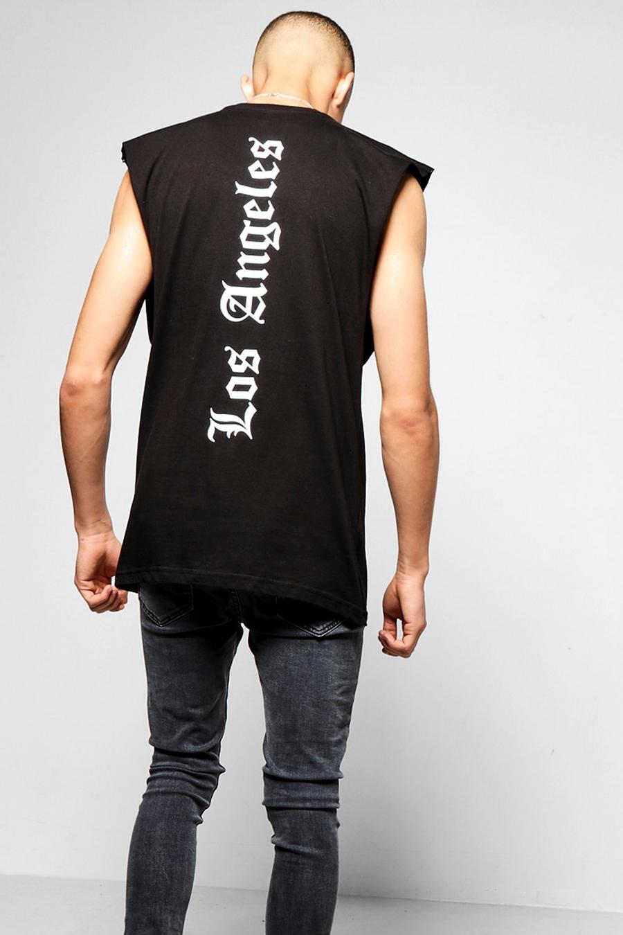 Black 'LA' Longline Sleeveless T-Shirt image number 1