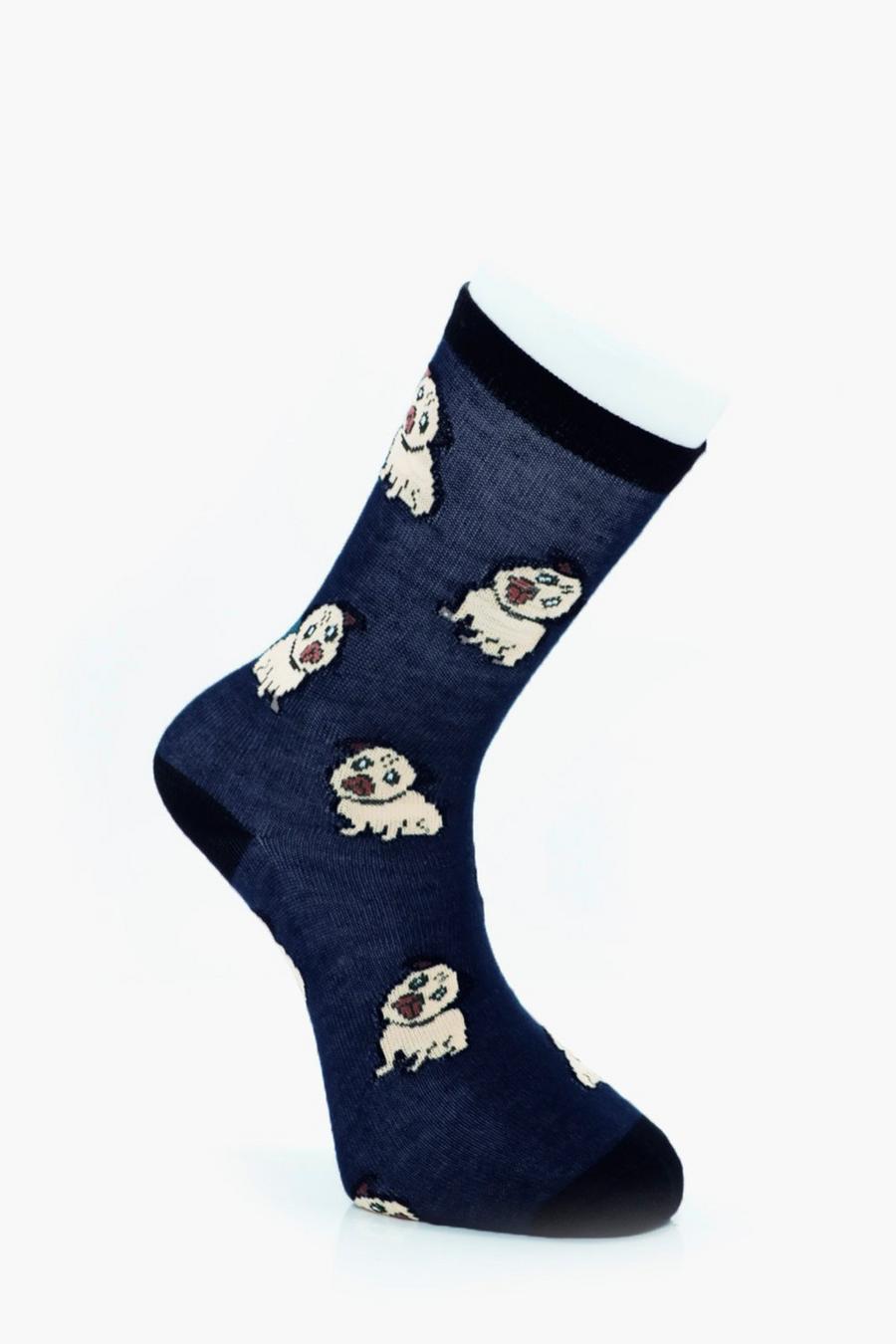 Socken mit Mops, Marineblau image number 1
