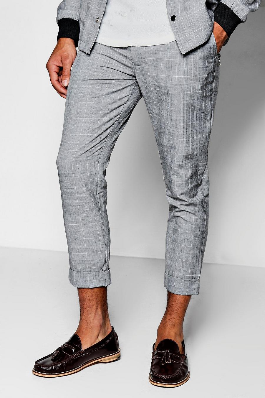 Grey Check Skinny Fit Cropped Trousers image number 1