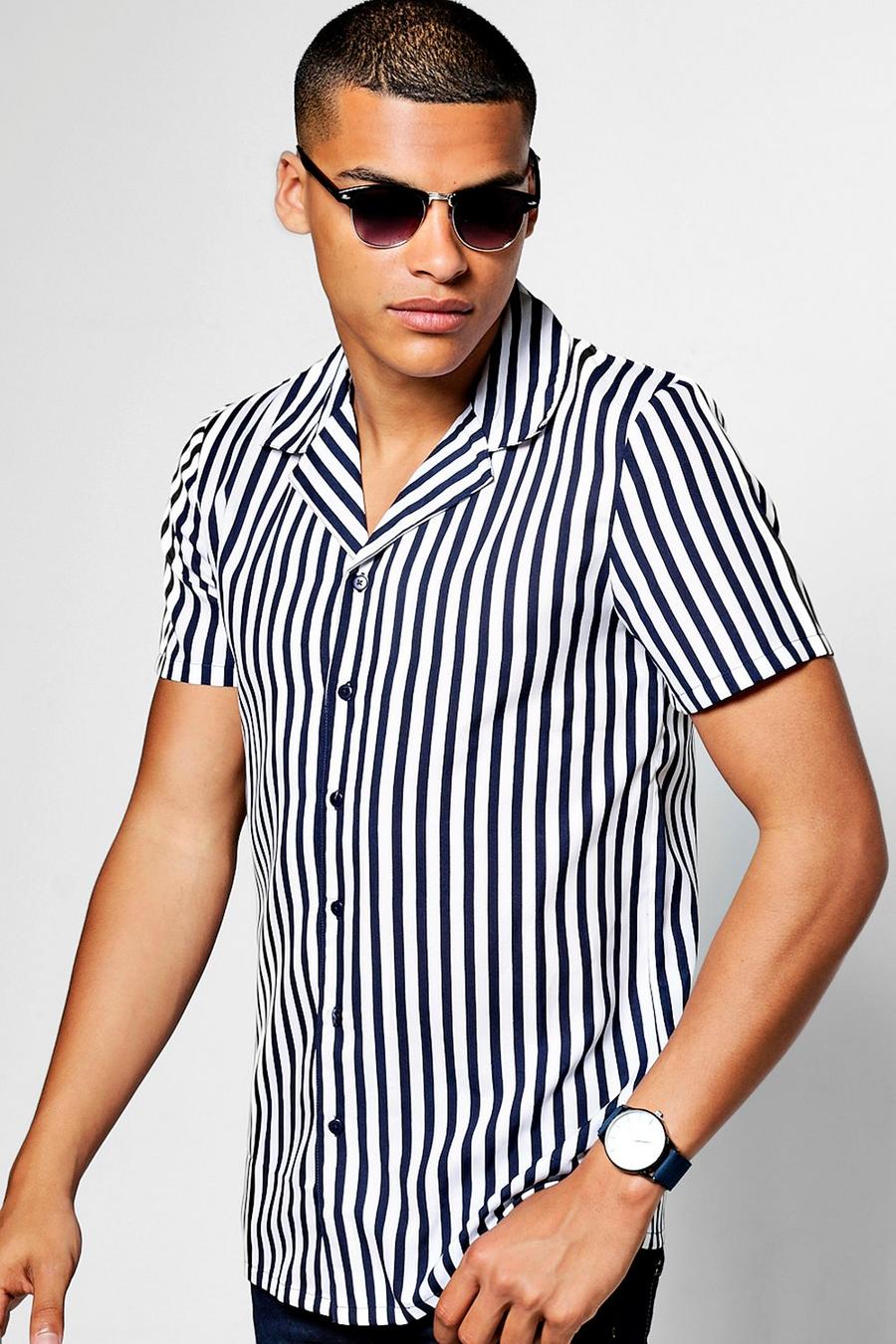 Short Sleeve Wide Stripe Revere Collar Shirt image number 1