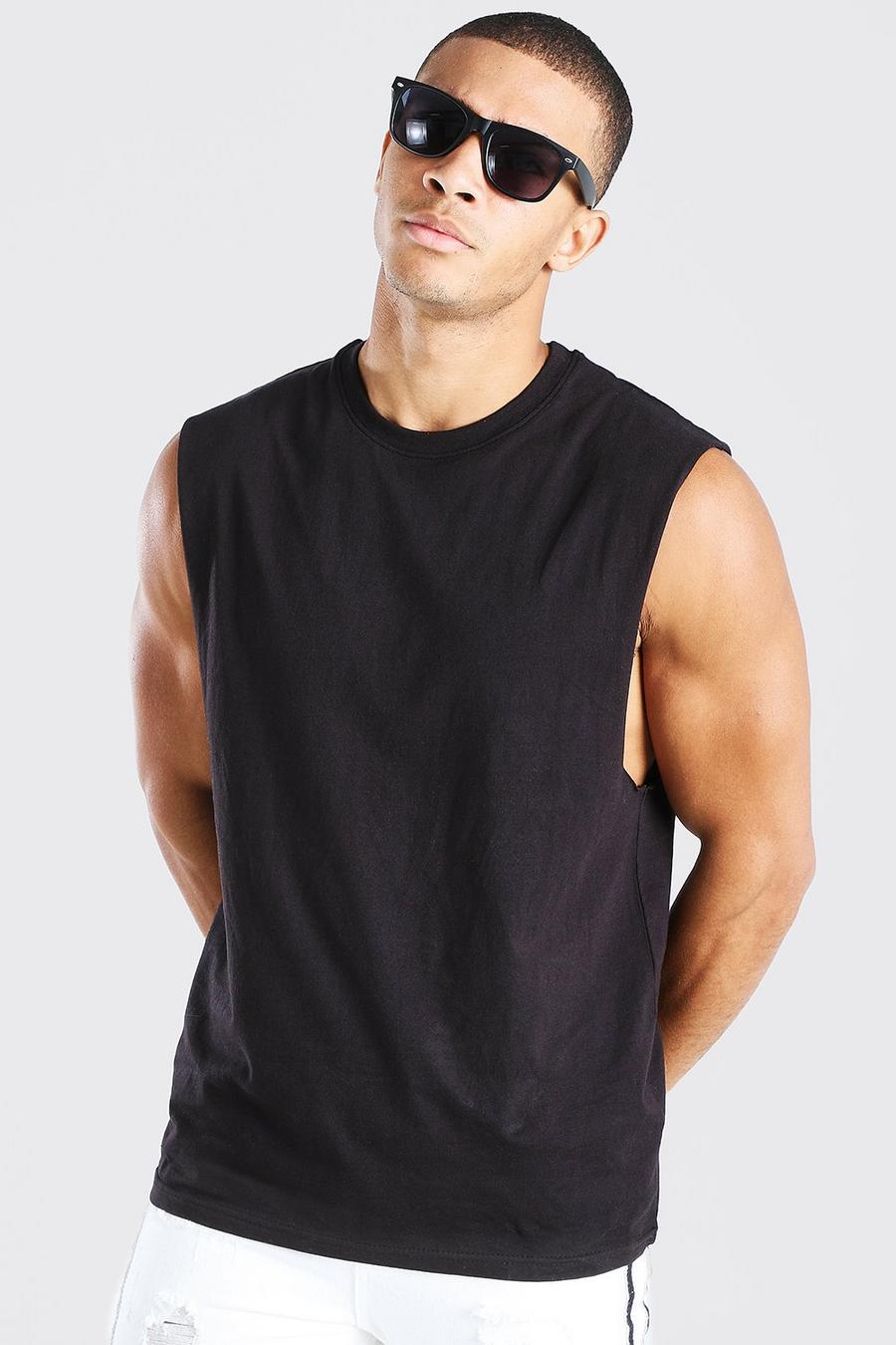 camiseta sin mangas con sisa caída, Negro image number 1