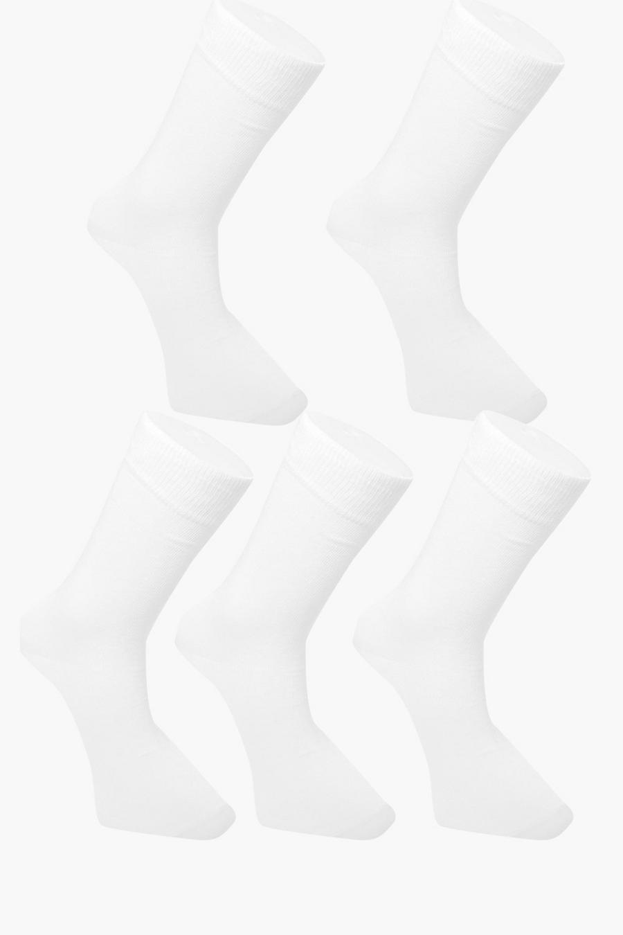 5 Pack Plain White Cotton Socks image number 1