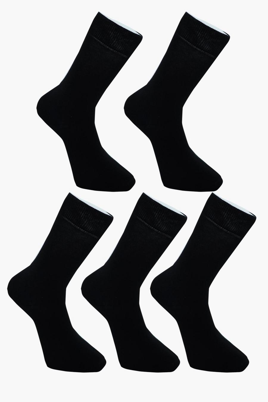 5 Pack Plain Black Cotton Socks image number 1