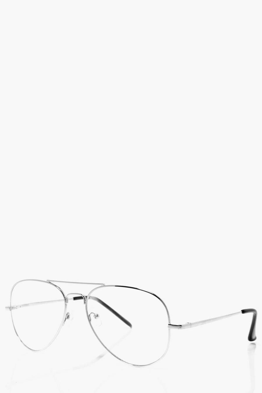 Silver Clear Lens Aviator Glasses image number 1