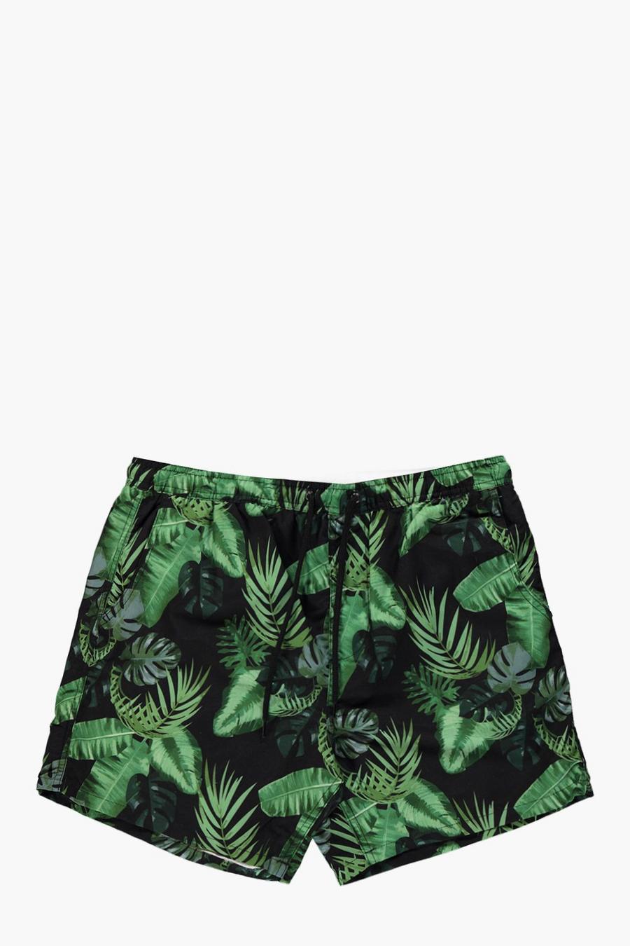 Green Tropical Print Swim Shorts image number 1