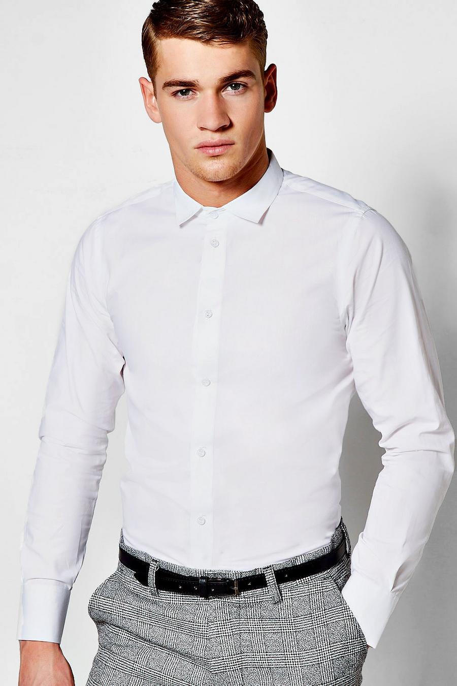 White Slim Fit Long Sleeve Smart Shirt image number 1