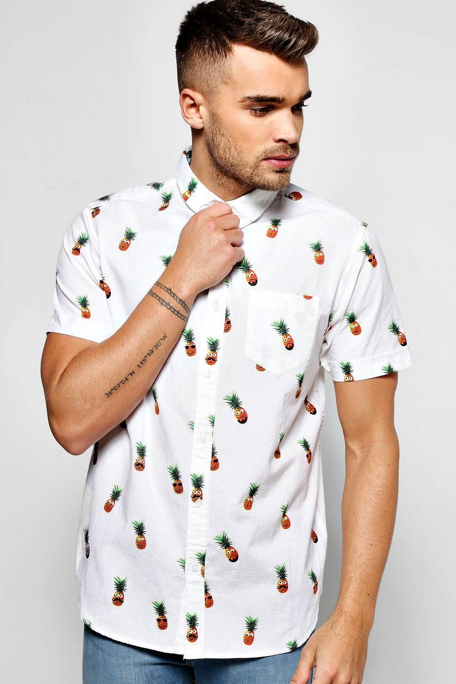 White Short Sleeve Pineapple Print Shirt image number 1