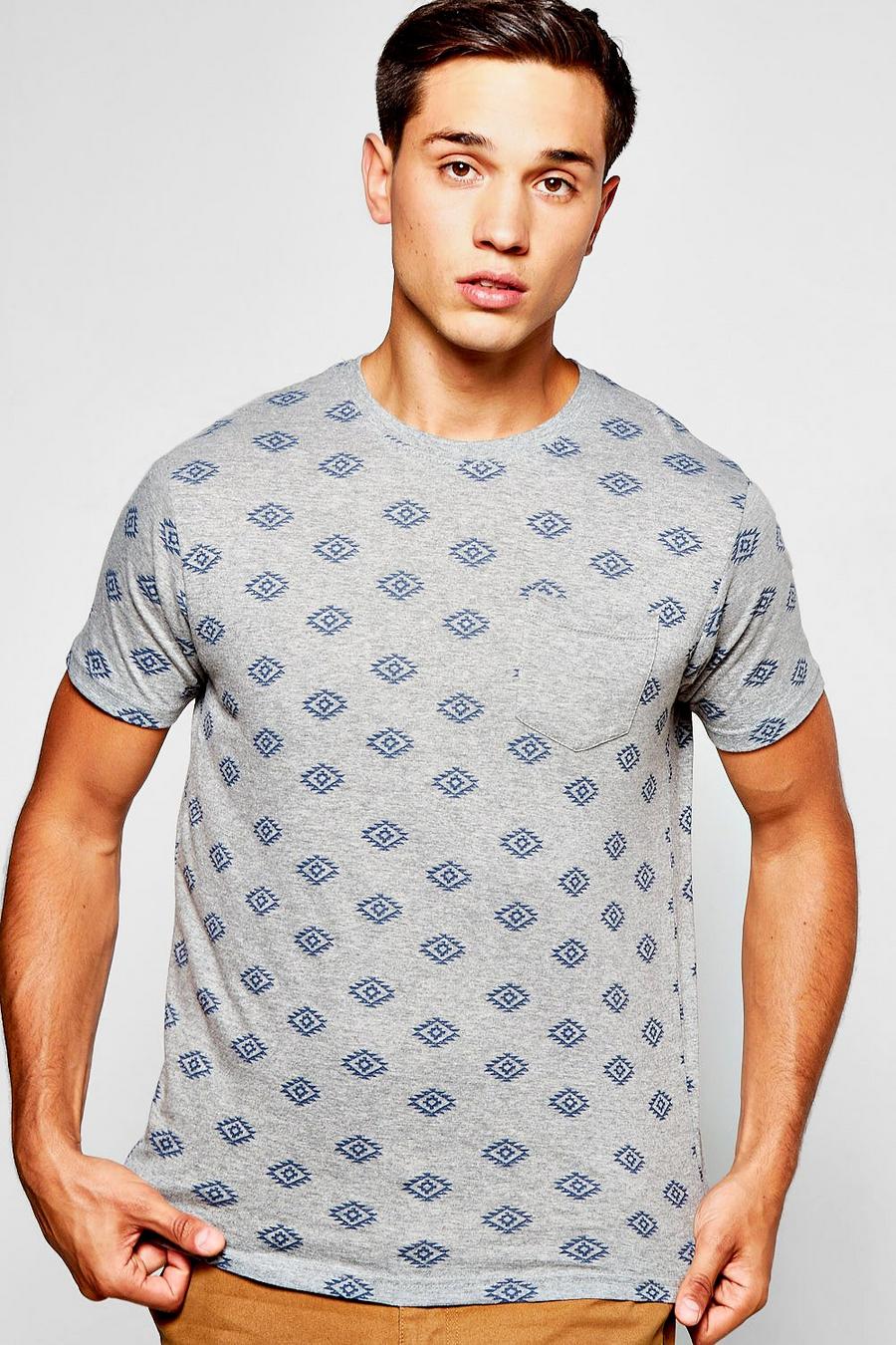 Grey Aztec Print T Shirt image number 1