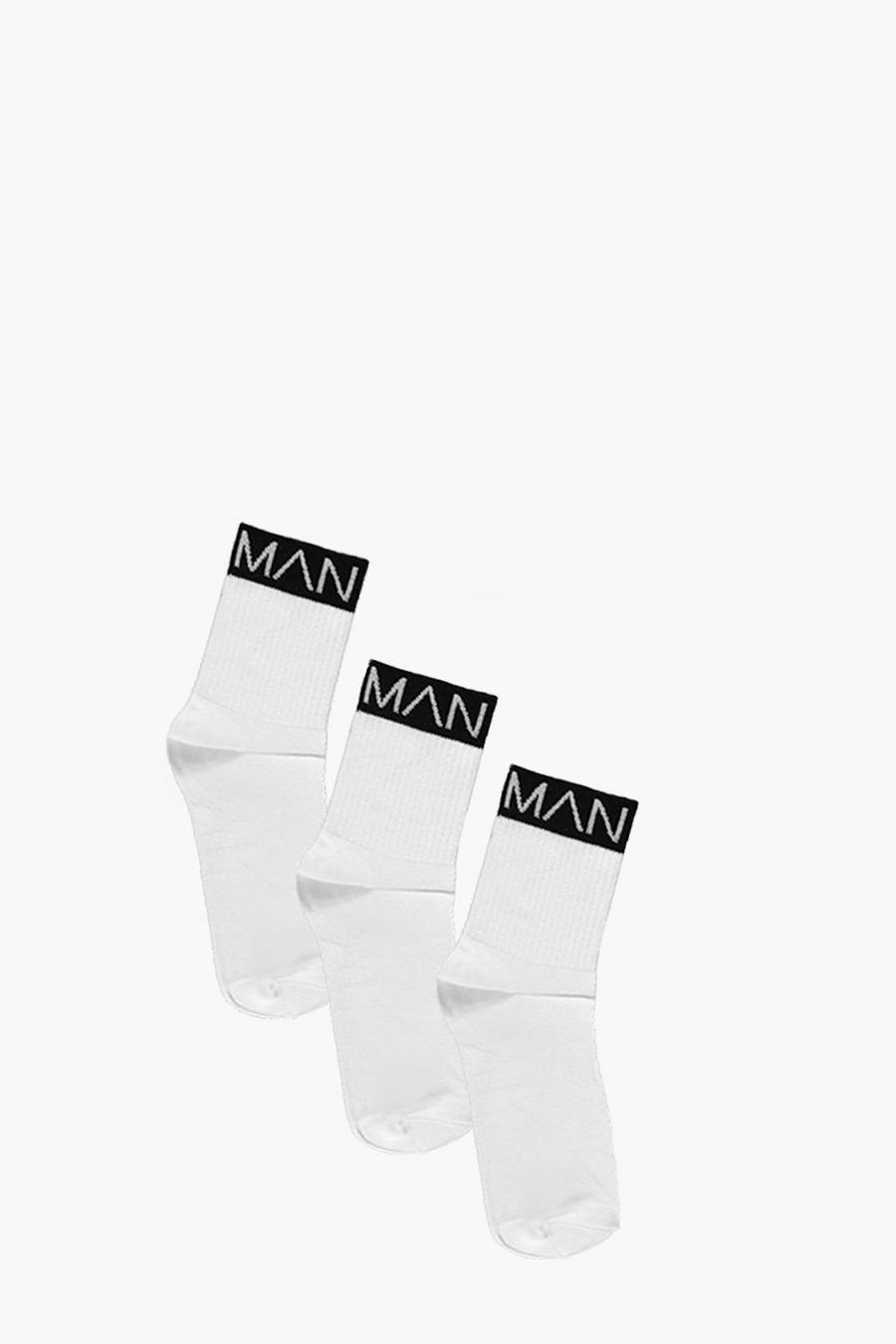 Lot de 3 paires de chaussettes de sport de marque MAN avec bande noire. image number 1