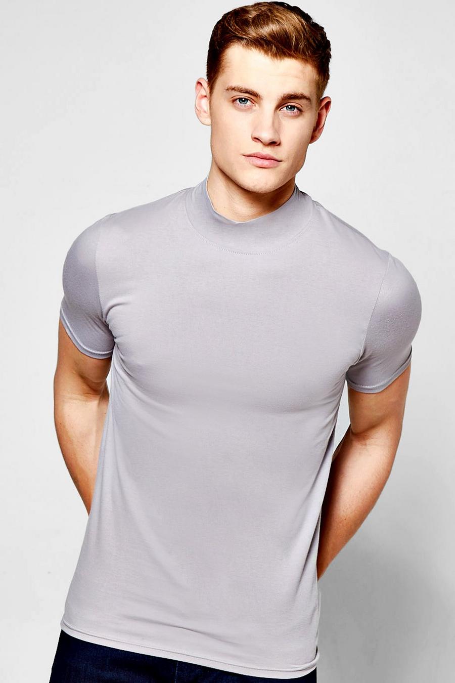 Grey Short Sleeve Muscle Fit Turtle Neck T-Shirt image number 1