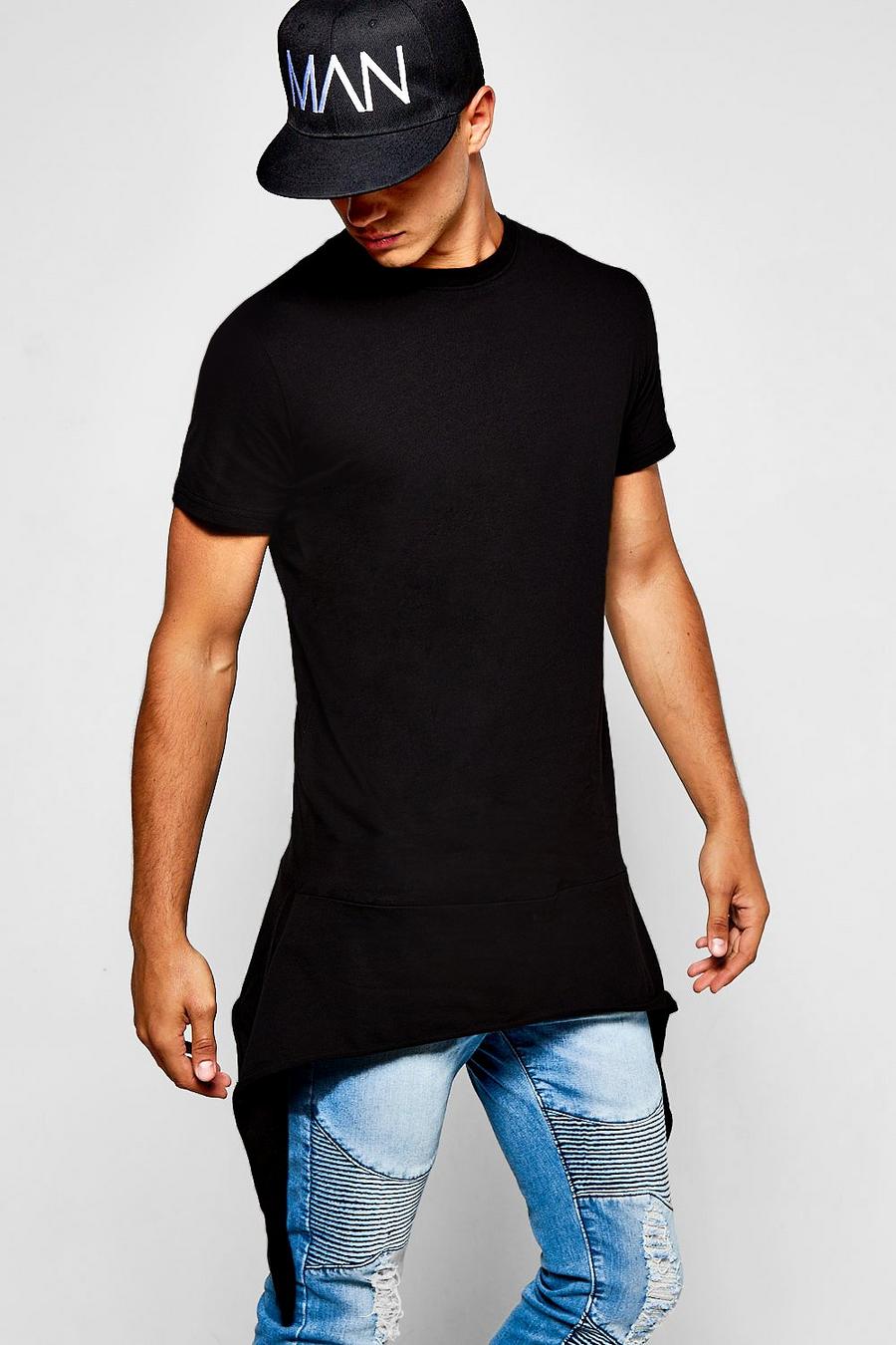 Länger geschnittenes T-Shirt mit geschlitztem, verlängertem Saum, Schwarz image number 1