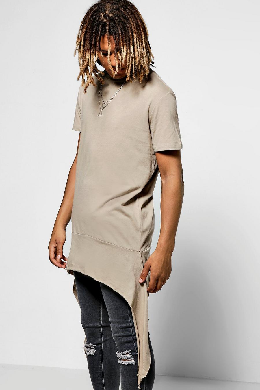 Taupe Longline T-Shirt With Split Dip Hem image number 1