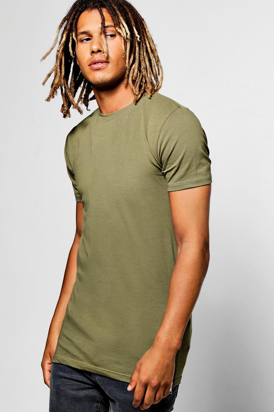 Olive Longline Muscle T Shirt With Side Zip image number 1