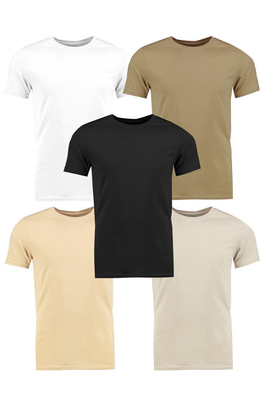 Multi 5 Pack Crew Neck T Shirts in Muscle Fit image number 1