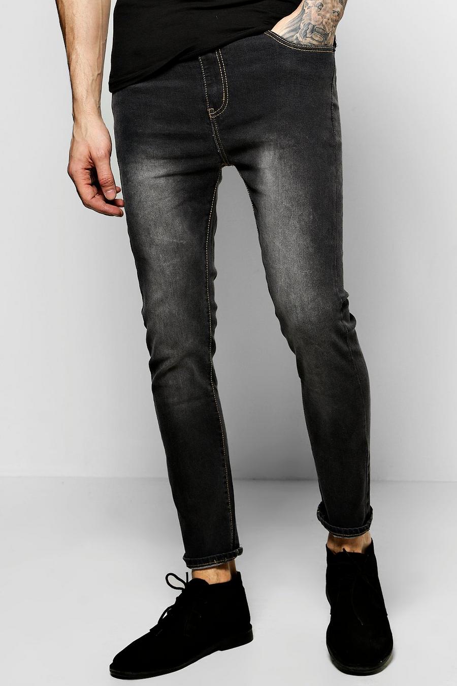 Skinny Fit Charcoal Jeans with Blasting image number 1