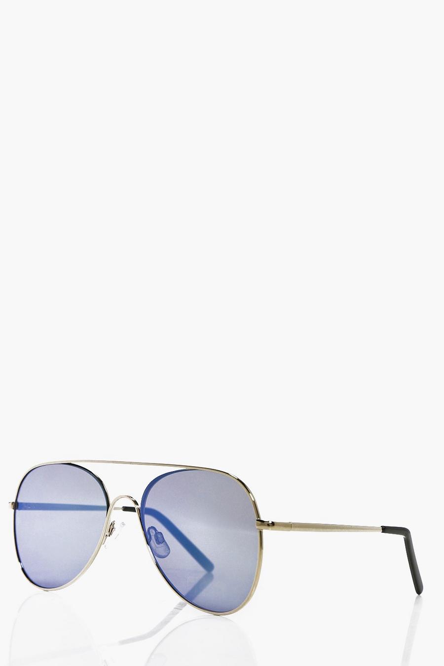 Gold Blue Mirrored Lens Aviator Sunglasses image number 1