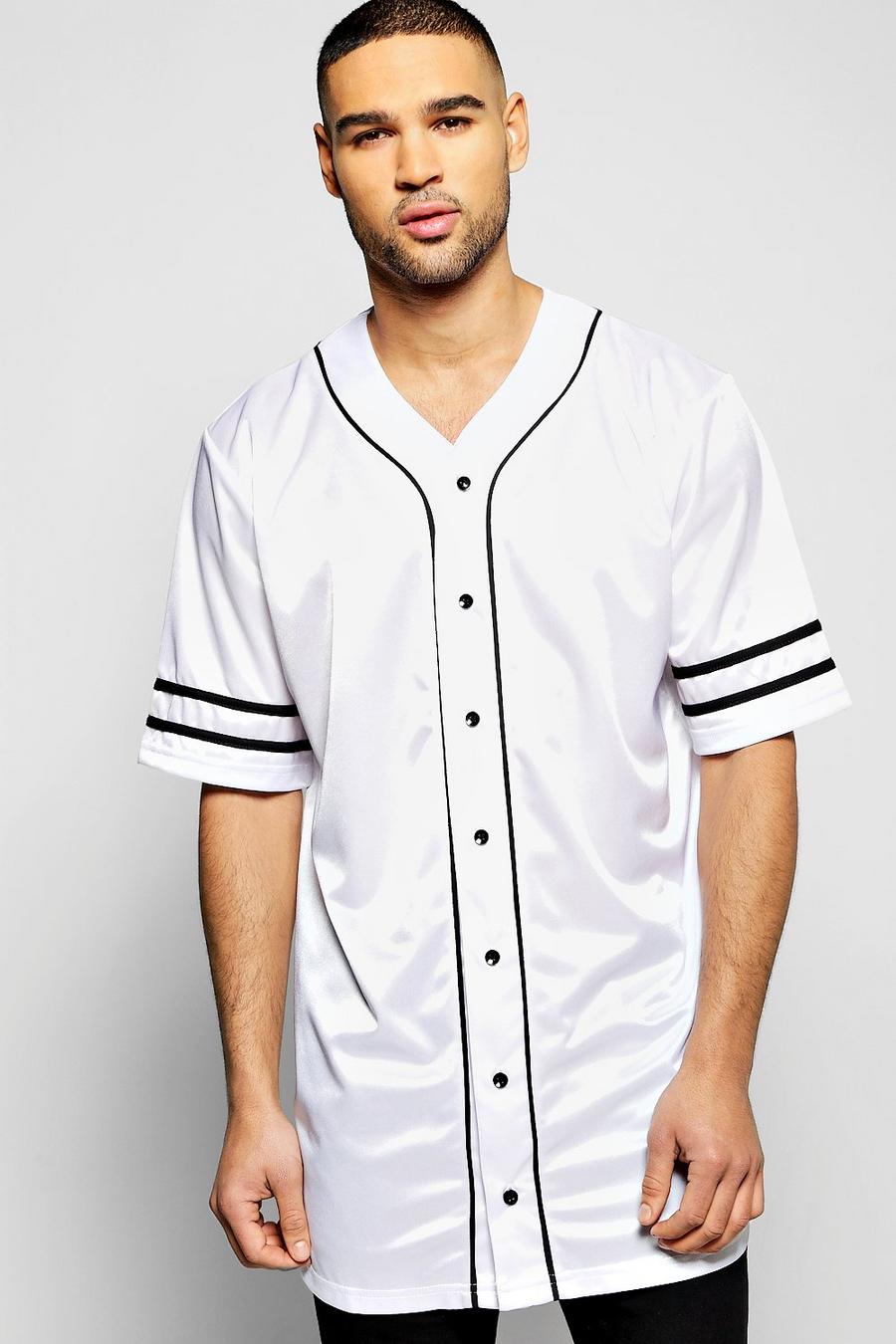 White Oversized Longline Baseball Shirt image number 1