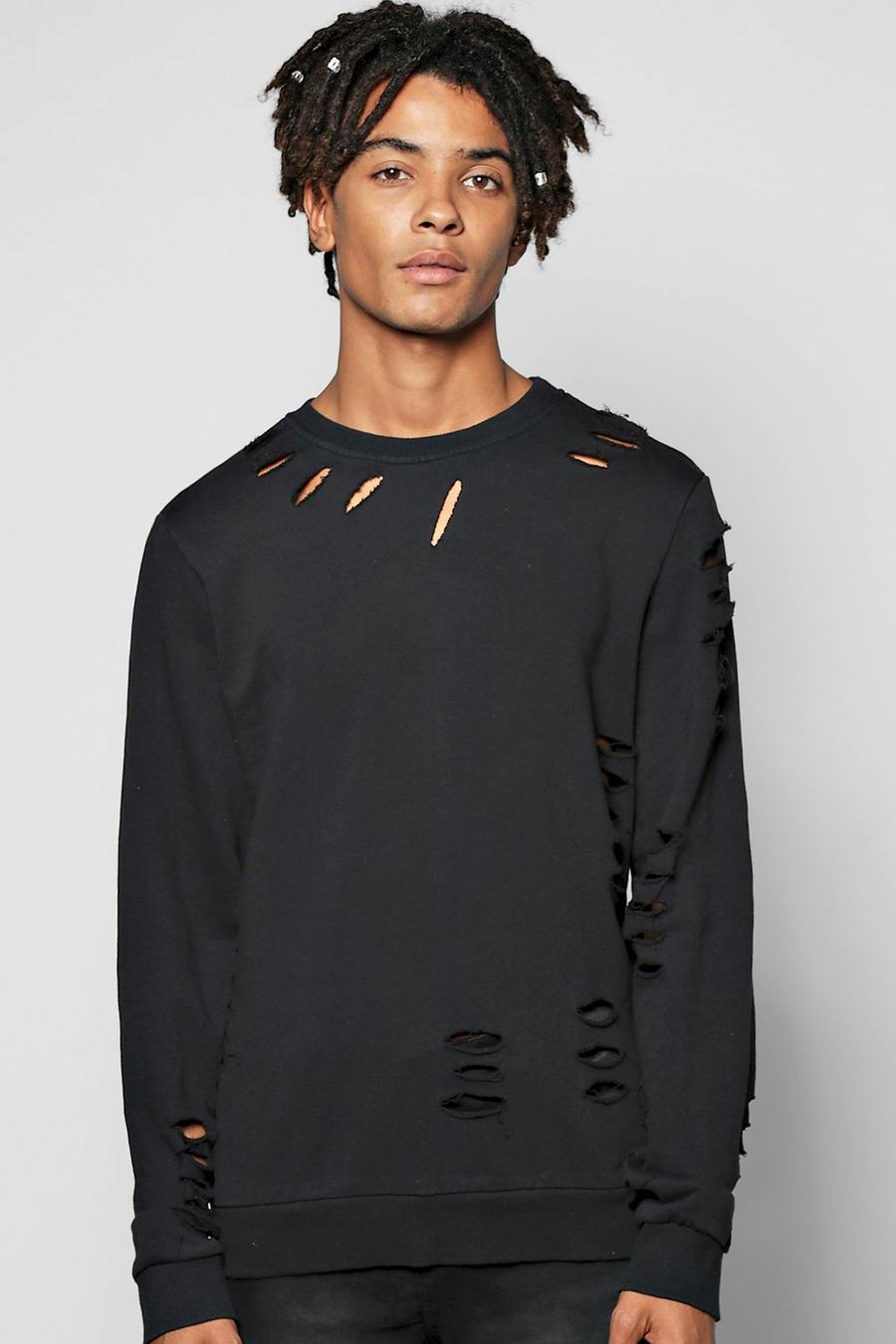 Black Distressed Sweater image number 1