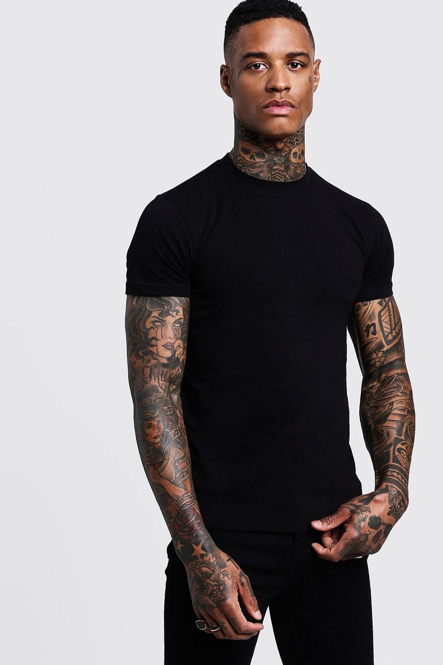Black Muscle Fit Man T-Shirt Met Korte Mouwen image number 1