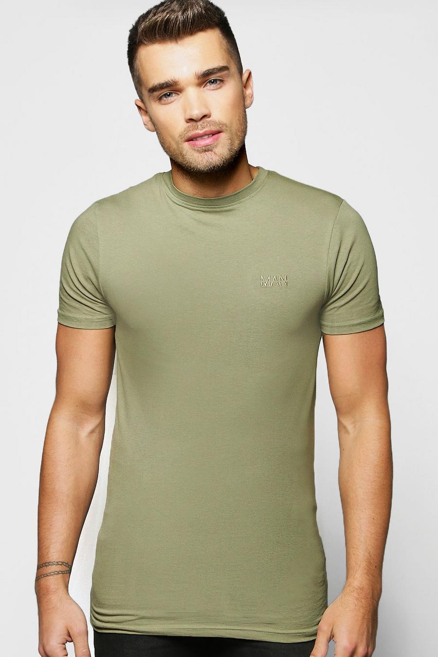 Khaki Muscle Fit Man T-Shirt Met Korte Mouwen image number 1