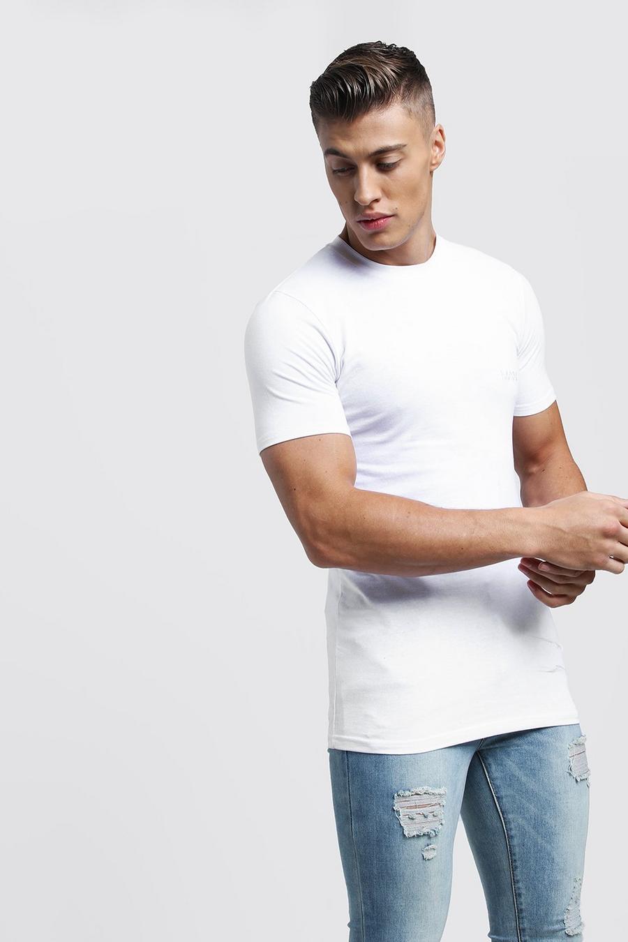 White Muscle Fit Man T-Shirt Met Korte Mouwen image number 1