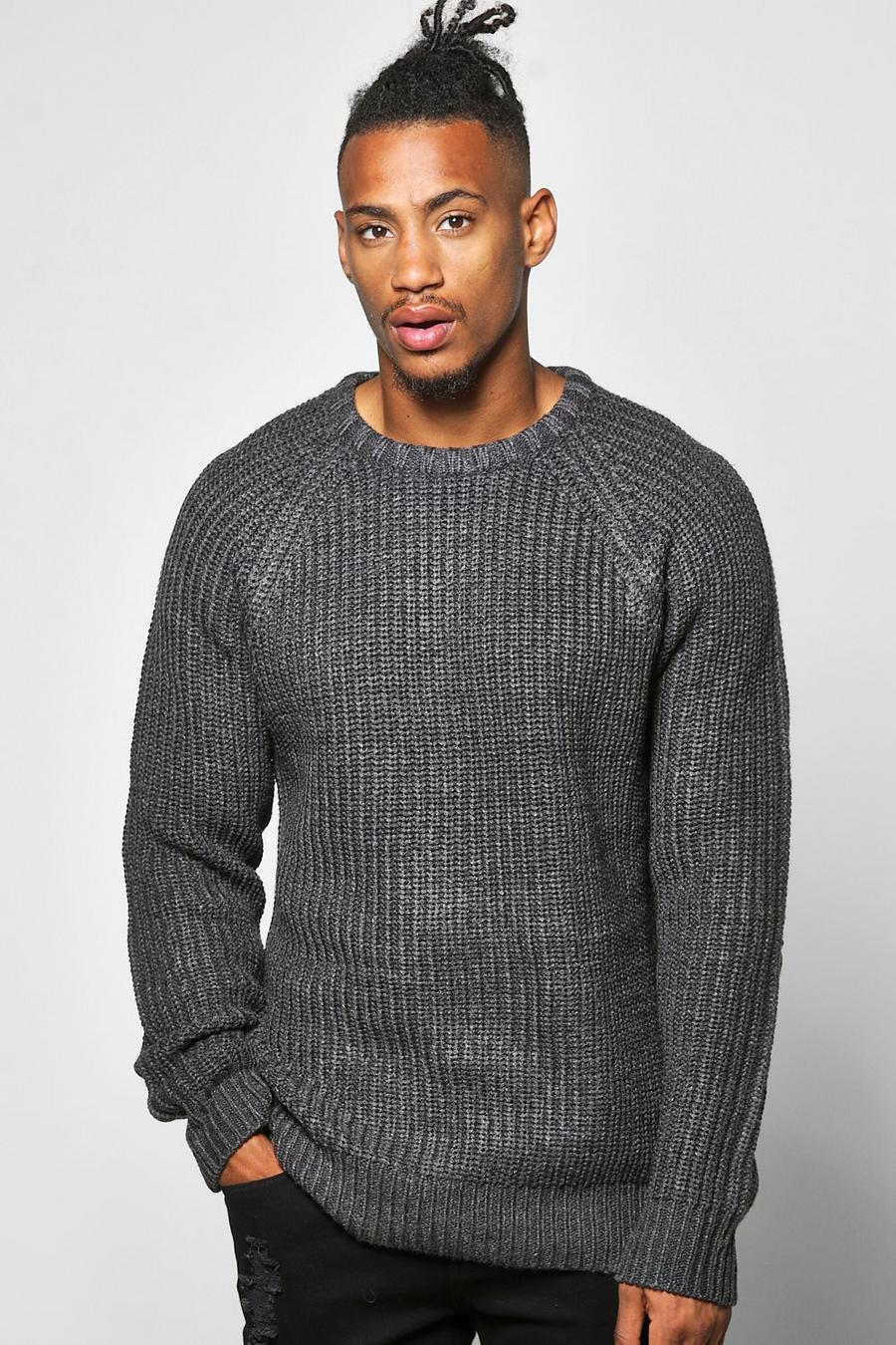 Charcoal Heavy Knit Sweater With Elbow Patches image number 1