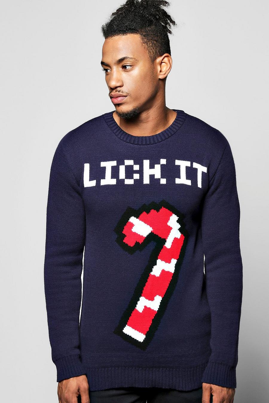 Navy Candy Cane Christmas Jumper image number 1