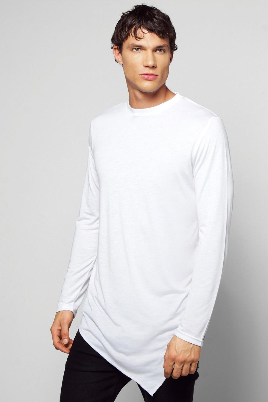 White Long Sleeve Longline Asymmetric T Shirt image number 1